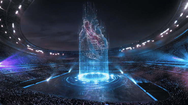 motion cgi animation electric art heart ceremony stadium crowd audience